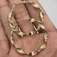 classic 18k gold filled hoop earrings for women fashion metal carving embossing distortion loop earrings wedding jewelry