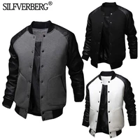 mens pu leather bomber jacket university college button down baseball coats