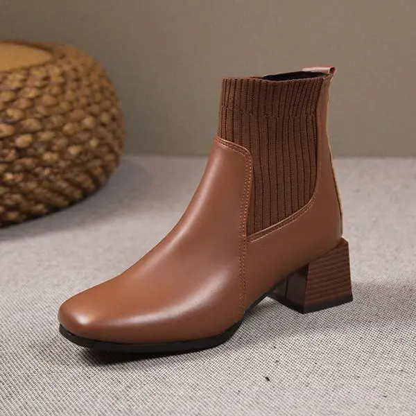 

Women's High Heel Boots Zipper 2022 New Fashion Solid Women's Boots Winter PU Square Toe Solid Short Fashion Boots Women Shoes