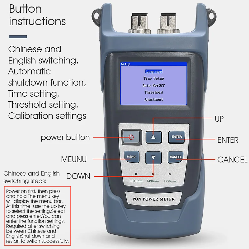 AUA-310U Handheld PON Optical Power Meter High-precision PON Network Detection PON Optical Power Online Test