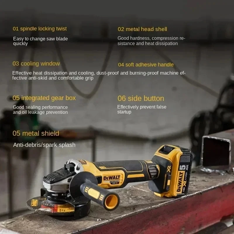 Фото DEWALT DCG405 100/125 мм 18 В литиевая батарея бесщеточная угловая шлифовальная машина с плоской головкой голый станок режущий станок №2