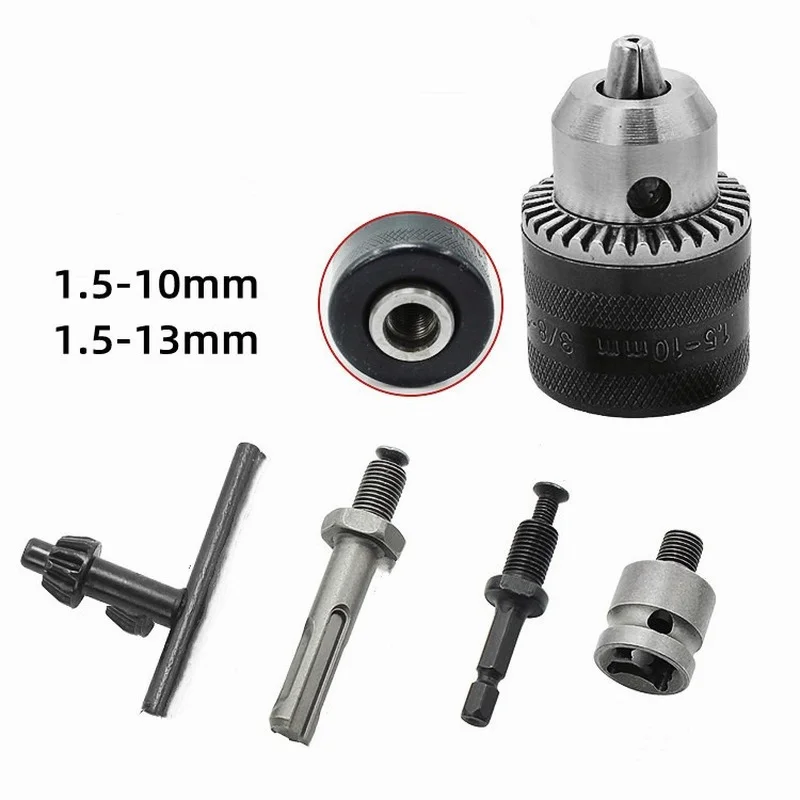 1.5-10/13mm Keyless Drill Chuck Hex Shank/SDS/Socket Square Impact Driver Wrench Drill Bit Quick Change Adapter Tool
