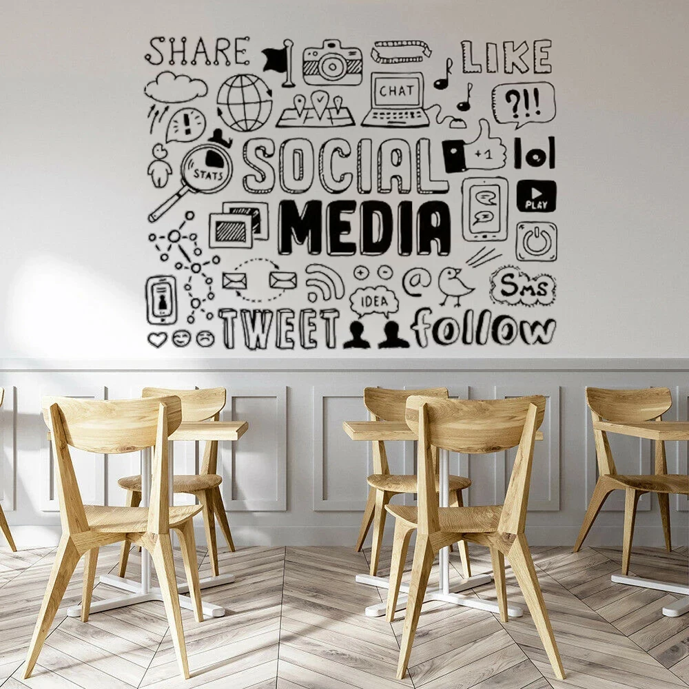 

Social Media Quotes Wall Decals For Office Stickers Business Worker Livingroom Home Decor Murals Removable Vinyl Poster DW13738