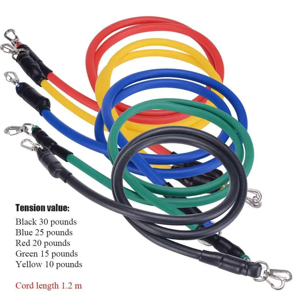 

Resistance Band Pull Rope TPE 11x Tubes for Fitness Training Rolling Strap Leading Leash Wire Cable Band Handles Buckle Net Bag
