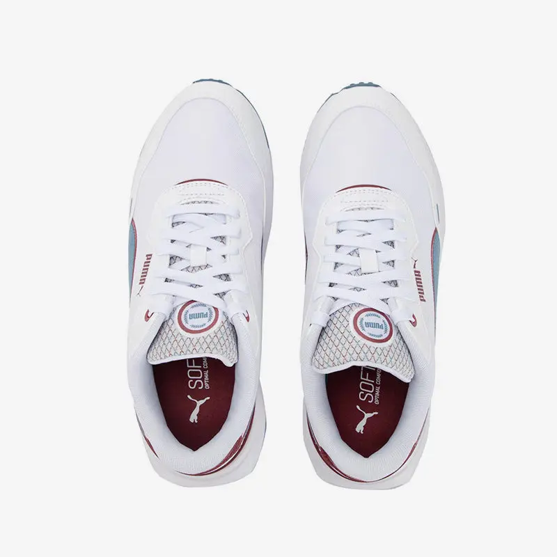 Фото Кроссовки Puma белые, синие, фиолетовые, сетчатые, повседневные, с тисненым логотипом Formstrip на язычке, удобные, 389237-01 №2