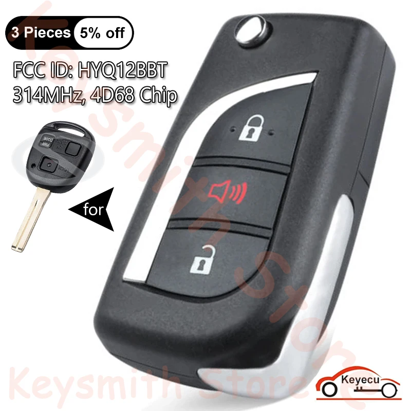 Фото KEYECU 3-кнопочный 314МГц 4D68 чип для Lexus RX330 RX400 RX350 SC430 LS430 ES330, автоматический выкидной ключ-пульт, FCC: HYQ12BBT №1