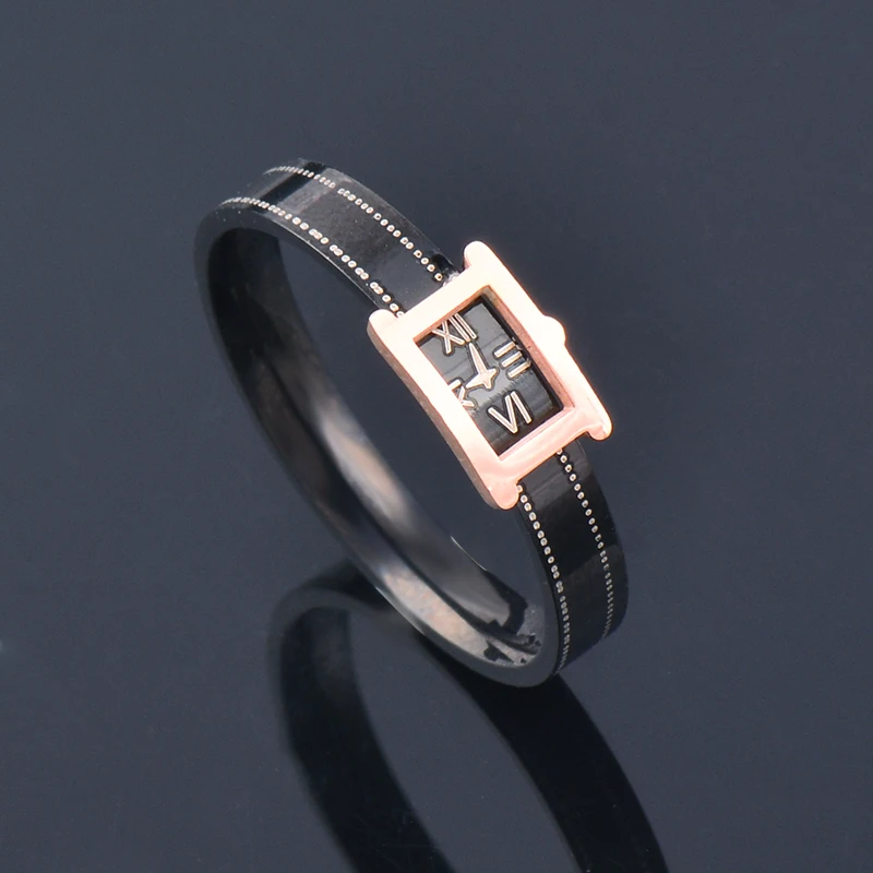 

KIOOZOL Classic Stainless Steel Black Round Ring For Women Wedding Engagement jewelry 2022 Gift Ring 2022 Trend 665 XS1