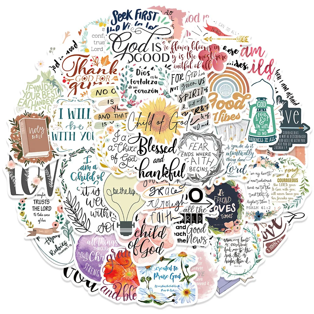 

52Pcs Jesus Phrase Bible Sayings Notebook Stickers DIY Luggage Guitar Notebook Waterproof PVC Classic Toy Sticker Decals