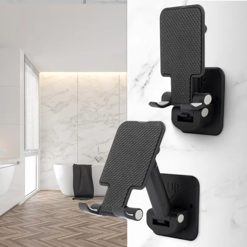 

Wall Hanging Phone Holder flat folding support kitchen bathroom wall adhesive mobile phone Bracket lazy Laptop Stand