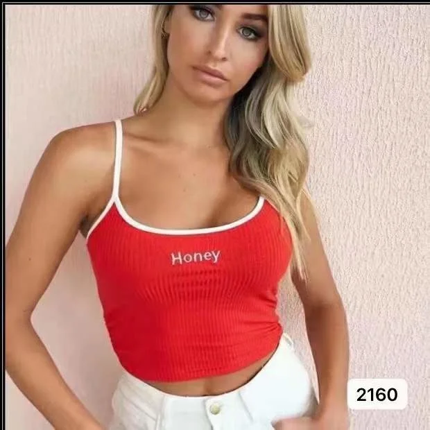 

Женский укороченный топ без рукавов, повседневный укороченный топ с вышивкой надписью Honey, лето 2023
