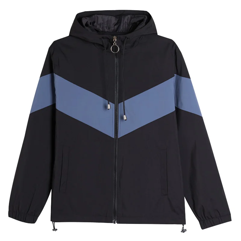 

New Women'S Splicing Contrast Color Stormsuit Work Coat Female Windbreaker Windproof Jacket Top Hooded Fashion Thin Sports Coat