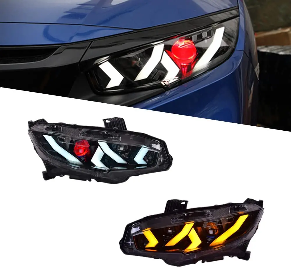 LED Headlights For Honda Civic 10Th Gen 2016 2017 2018 2019 2020 Sequential Indicator Dynamic Animation Front Lamp A