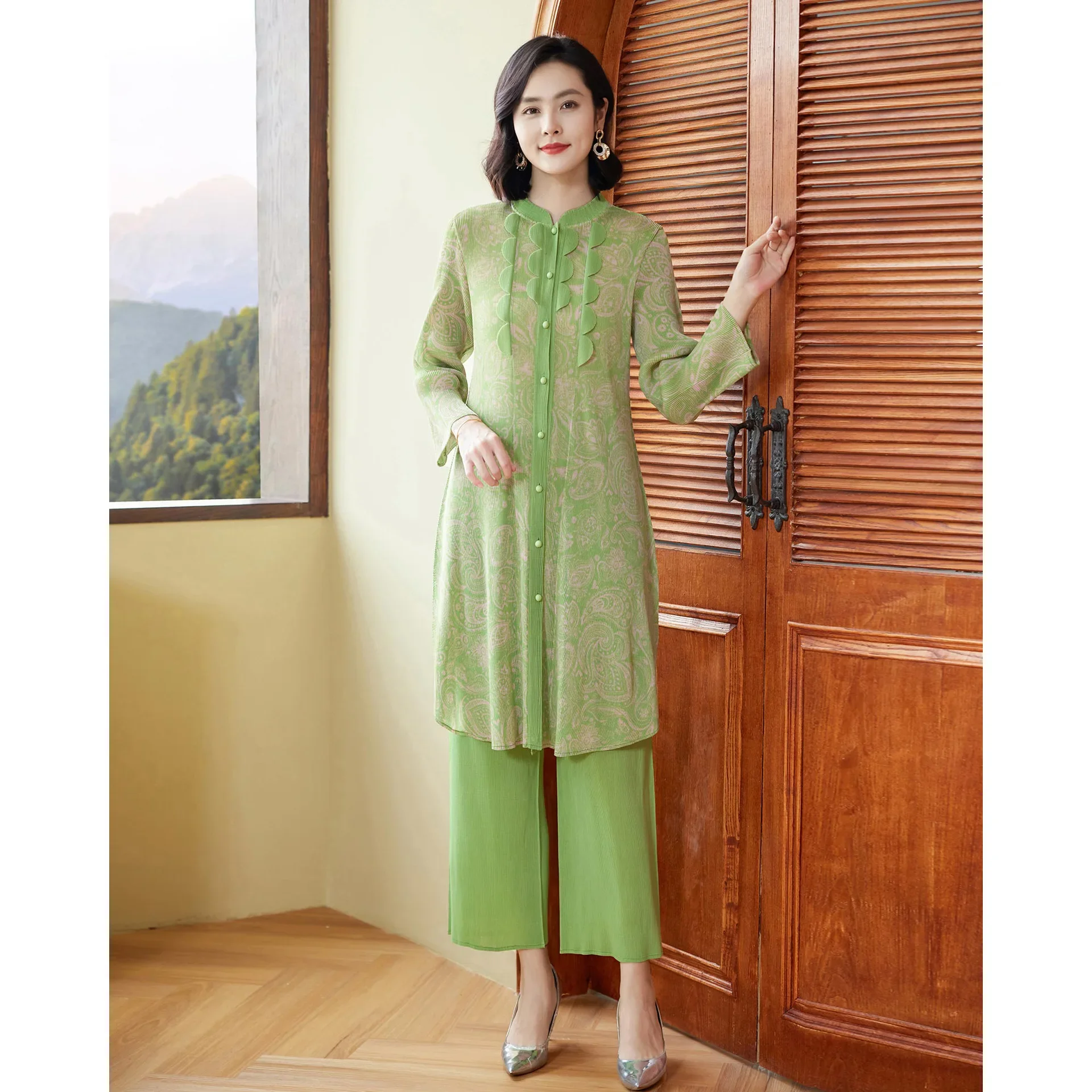 Новый плиссированный костюм Miyake в китайском стиле для женщин новинка 2024 Ранняя