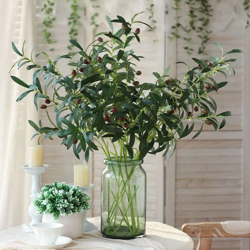 

6 forks Artificial Olive Tree Branches DIY decoration flowers plants wreath leaf with olive fruit leaves for home hotel wedding