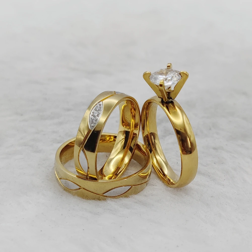 Designer Valentines Wholesaler Dubai Jewelry 18k Gold Plated Rings Wedding Engagement Marriage Couples Ring Woman
