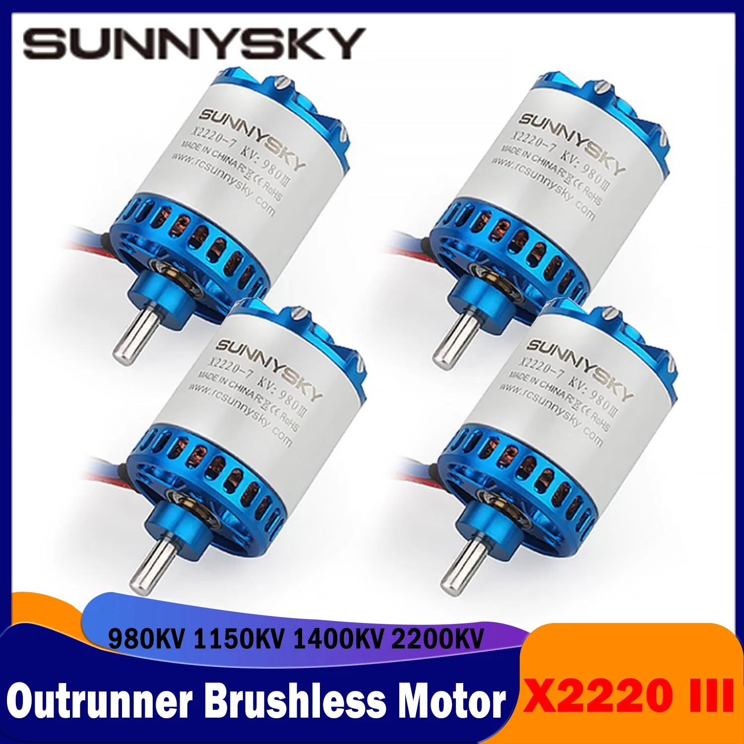 

SUNNYSKY X2220 III RC Fixed-wing Outrunner Brushless Motor 980KV 1150KV 1400KV 2200KV Long Shaft 4mm for Model Airplane Drones
