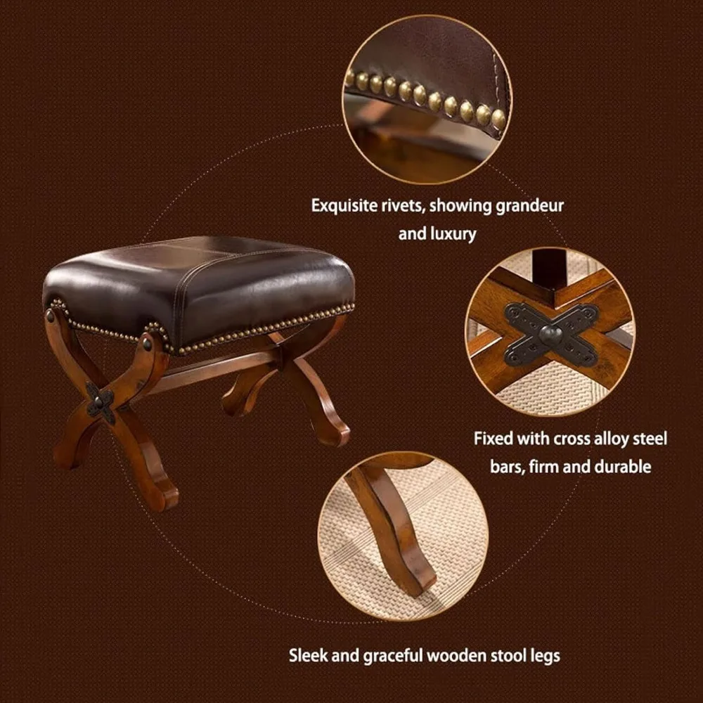 Кожаная подставка для ног в рустикальном стиле из дерева прямоугольная