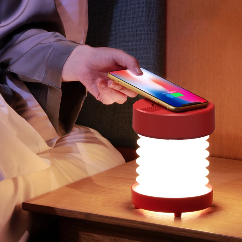 Usb de Carregamento sem Fio Luz da Noite Novo Portátil Bluetooth Áudio Cor Candeeiro Mesa Dobrável Estilo Acampamento 7
