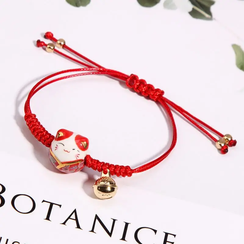 

Cute Lucky Cat Bracelet For Women Adjustable Knitted Rope Girls Bracelets Ceramics Cat Charm Beads Bracelets Jewelry Wholesale