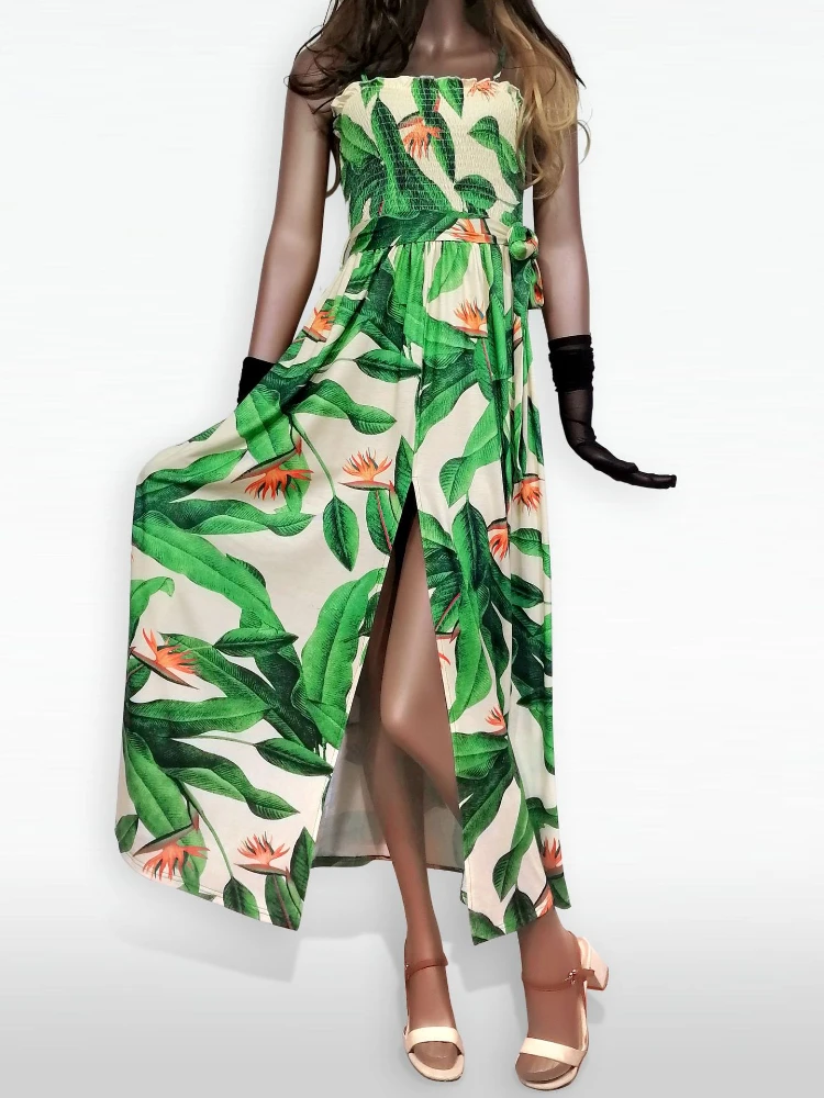 

Женское летнее платье 2023, Новое Стильное элегантное пляжное платье с высокой талией и разрезом, богемное сексуальное длинное платье с откры...