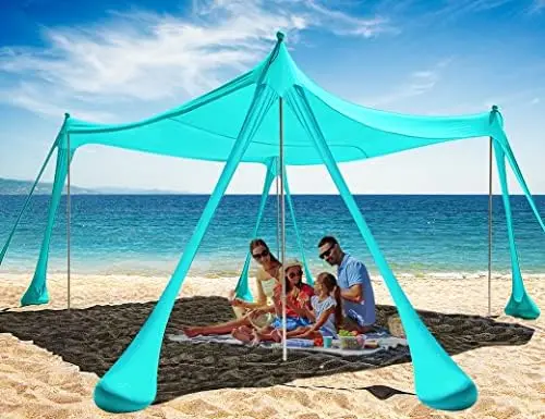 

Tent Canopy Beach Shade 10x10ft UPF50+ Sun Shelter with 8 Sand Bags 4 Stable Poles Sand Shovel Cabana for 8 Person Portable Out