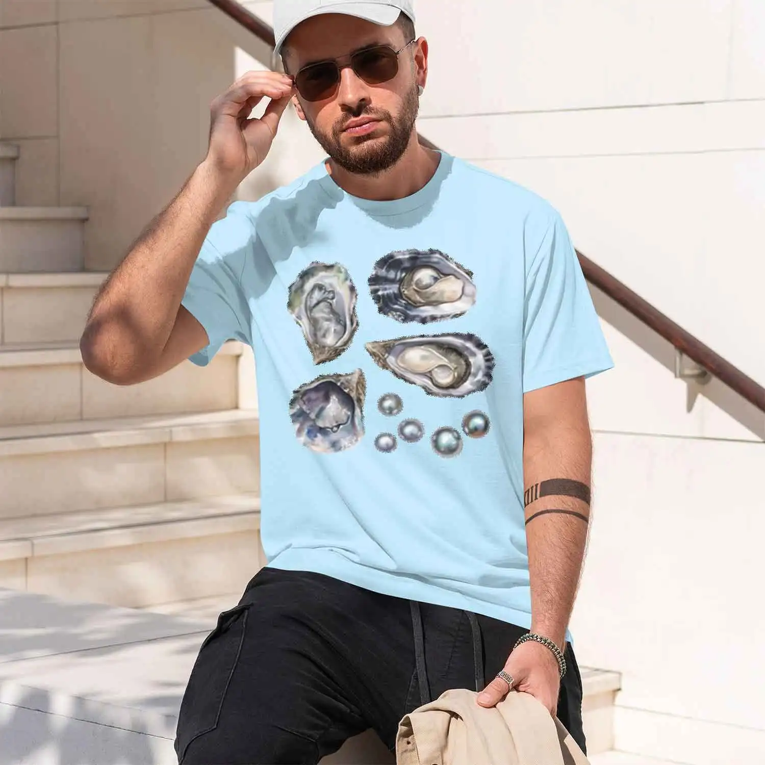 Фото Футболки Oyster Shell Oyster 90s Grh с морепродуктами, летние, женские, эстетичные, высокого качества, топы Cl O-ne, новая модель 2026 года, мужские, короткий рукав №4