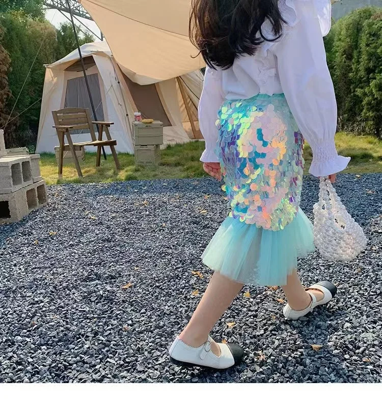 Весенняя детская одежда юбка-годе с блестками в западном стиле юбка-Русалка