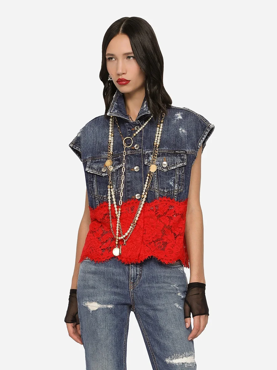 

traf 2023 woman denim jacket denim patchwork lace wash corset women denim vest y2k clothes new fashion tops coat bra