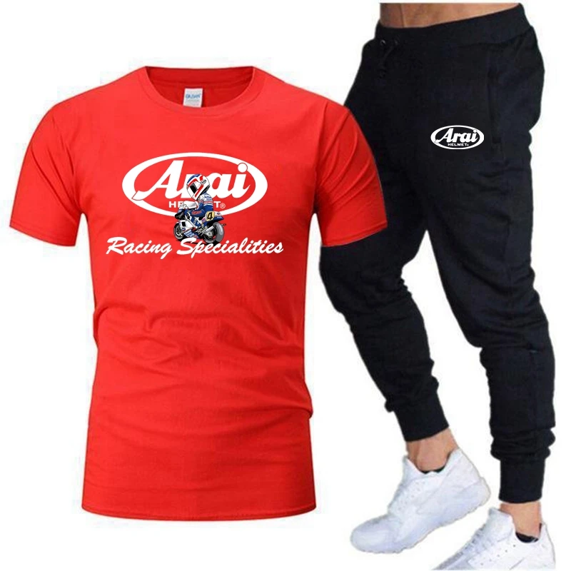 2023 Summer Racing Special Edition Arai Printed Cotton Short Sleeve Pullover+Pants Set Cotton T-shirt Sportswear Casual Men's Se