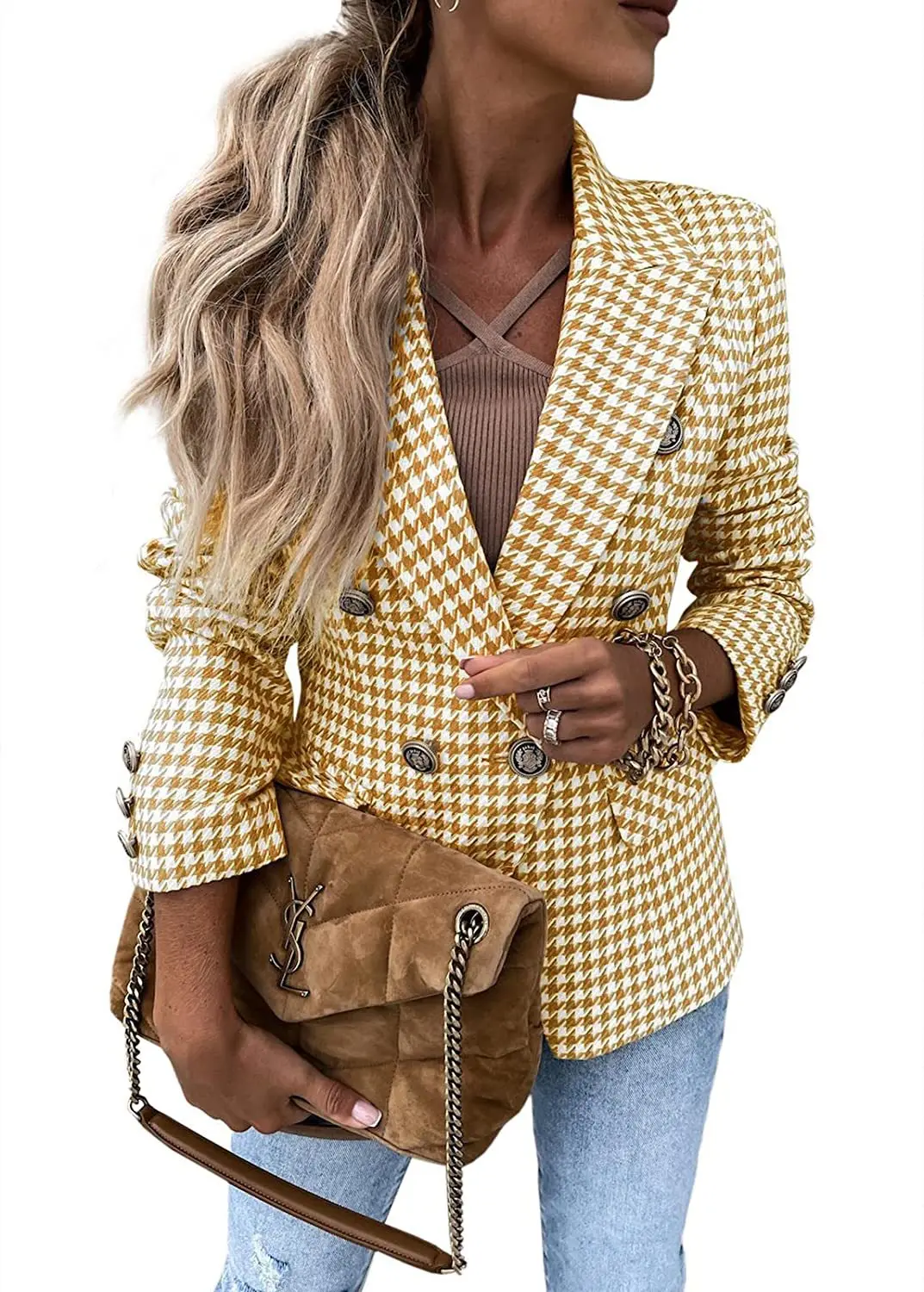 2023 Spring and Autumn New Plaid Printing Casual Jacket Slim Commuting Small Suit Blazer Women