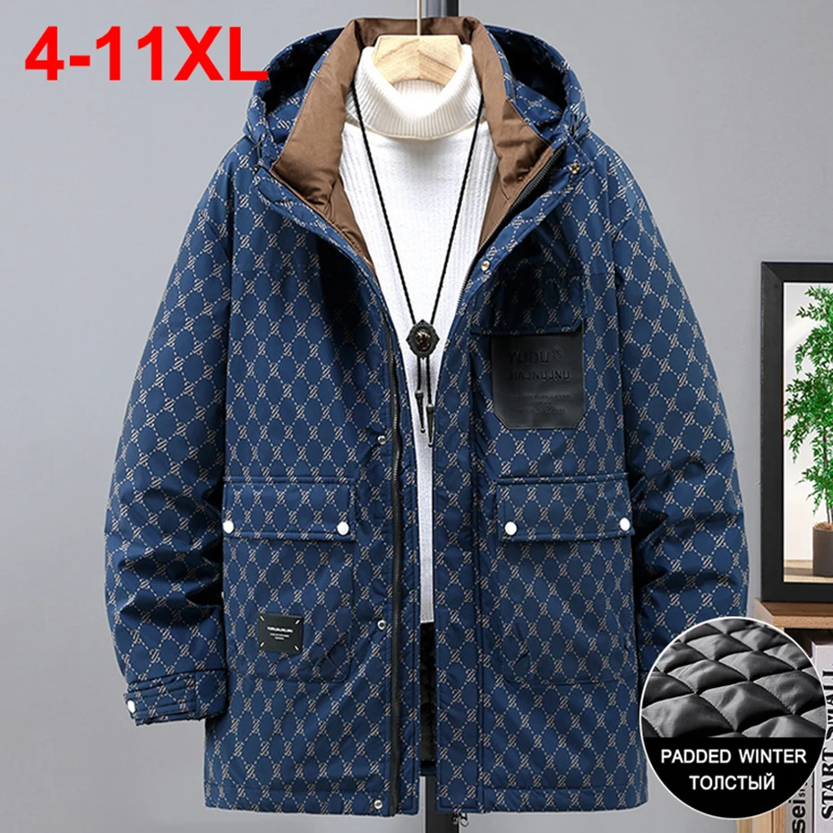 Мужские зимние куртки размера плюс 10XL 11XL парки пальто длинная утепленная теплая