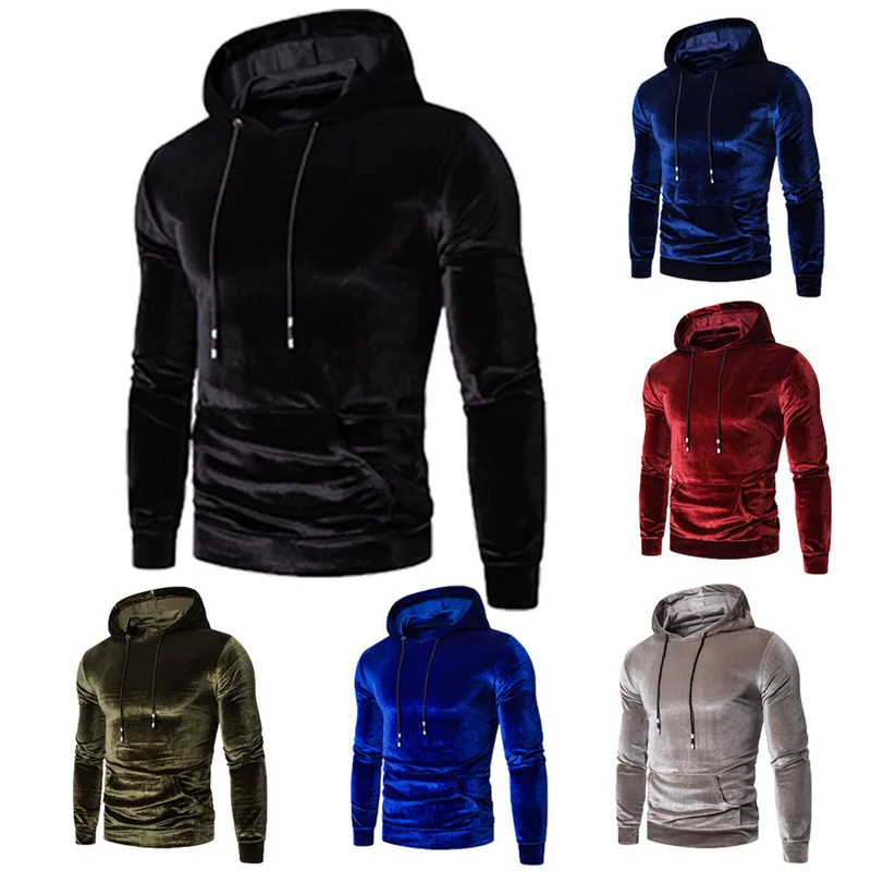 2023New men's Korean fashion trend high-end handsome slim fleece solid color hoodie men's bright face coat top