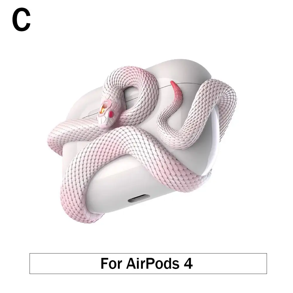 Смоланый чехол для Airpods 4 со змеиным декором оригинальный скручивающий змеиный