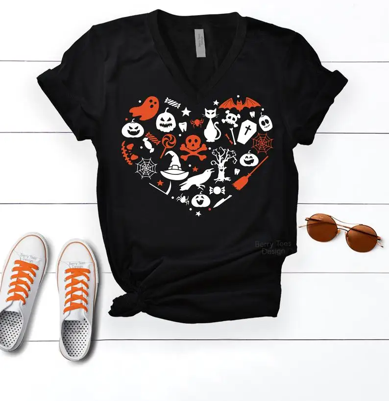 

Halloween Heart Girl Gift Women T-Shirt Aesthetic Cotton Casual Short Sleeve Tees Harujuku O Neck Shirt all neon store clothes