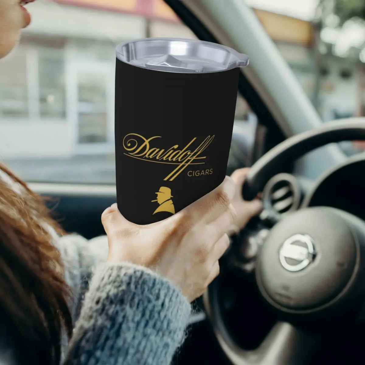 Фото Черный стакан Davidoff Cigars из нержавеющей стали, кружки с вакуумной изоляцией, термохолодная чашка, соломинки с крышкой, 20 унций №4