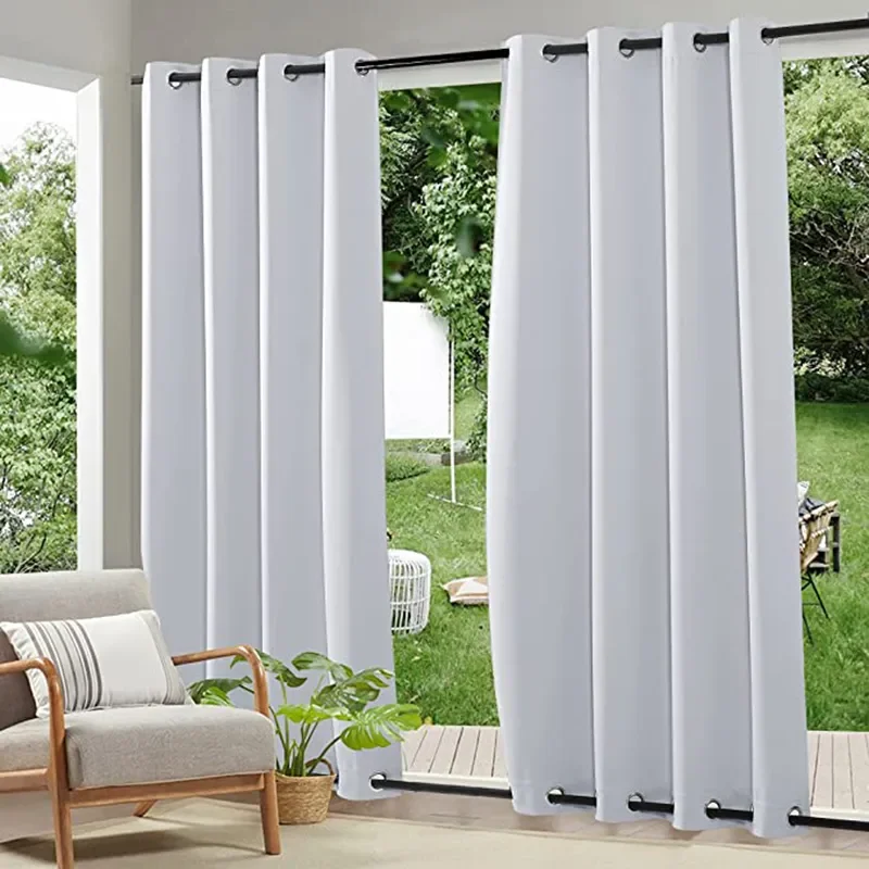 

NEW RYB HOME Outdoor Curtain Waterproof Extra Patio Windproof Energy Saving Top and Bottom Stainless Steel Grommets for Porch