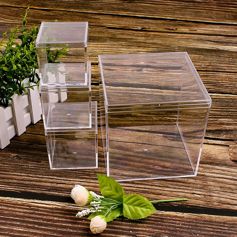 

Прозрачный Пластиковый Органайзер с крышкой, квадратная упаковочная коробка, контейнер для хранения, милые настольные аксессуары, держатель для ручек