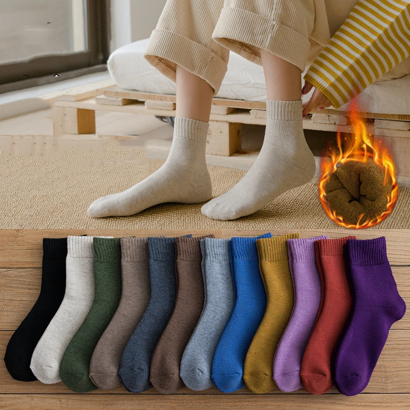 

Autumn and Winter Warm Snow Thickened Women Socks Add Velvet Solid Lolita Dew Ankle Bare Leg Happy Harajuku Kawaii Socks