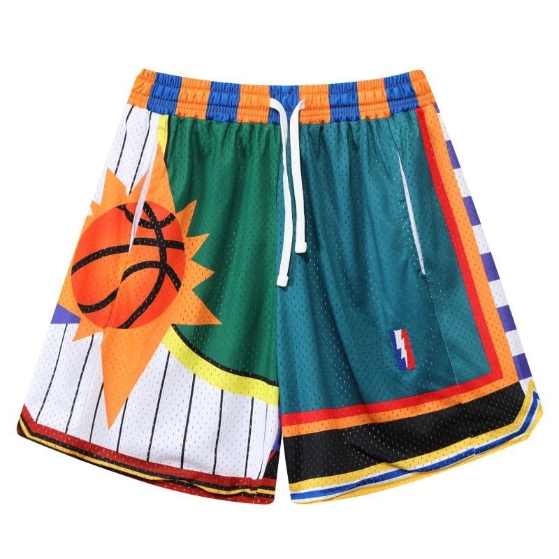 2023 New Basketball Shorts Outdoor Sports Fitness Beach Pants Spliced Printed Elastic Drawstring Waistband Training Ventilation