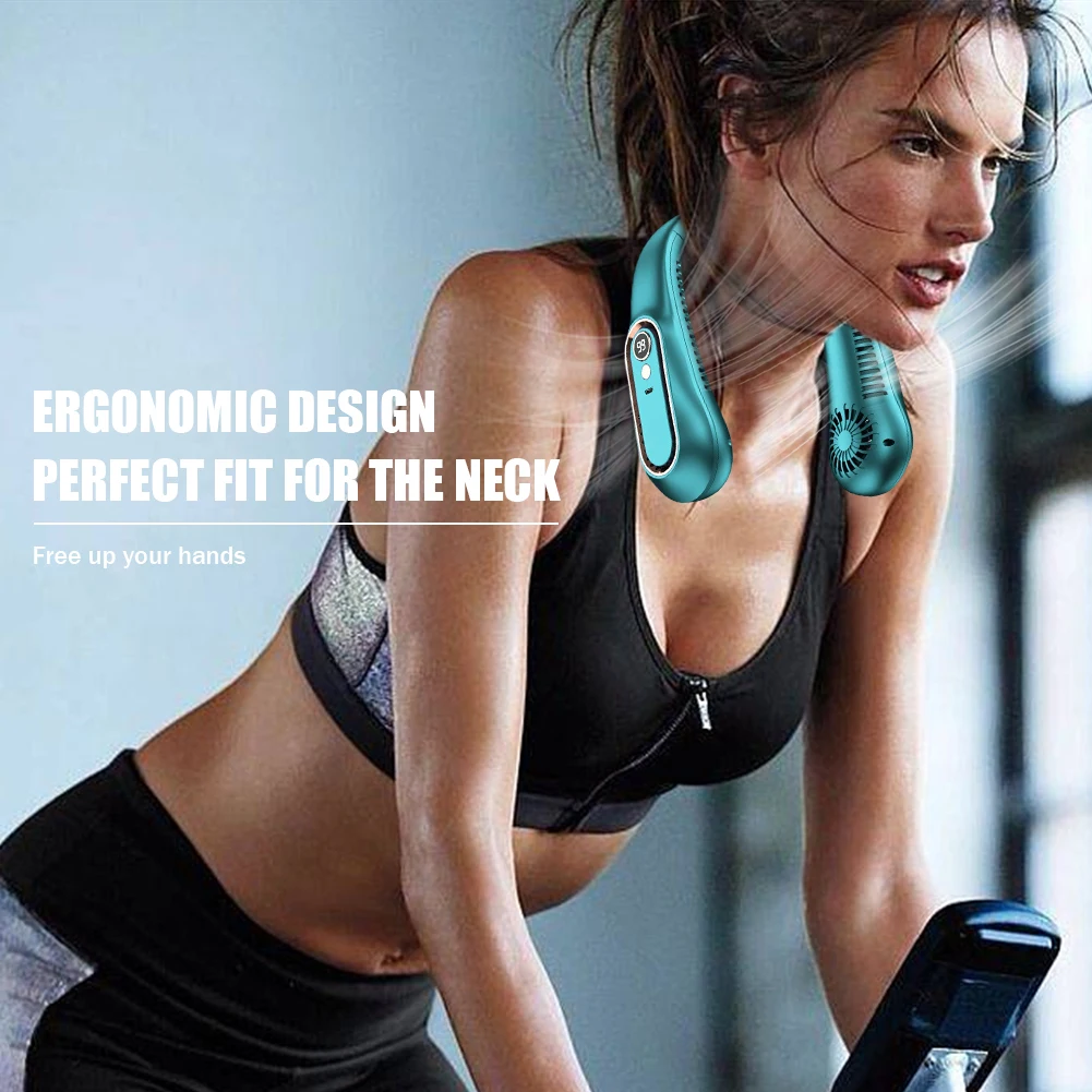 

Bladeless Hands-free Neck Fan Portable Rechargeable Electric Fan 5 Speeds Adjustment 1800mAh LED Display for Home School Office