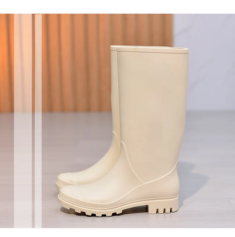 Women Non-slip PVC Rain Shoes High Tube Thicken Rain Boots Outdoor Flat With Knee-High Work Water Shoes Woman