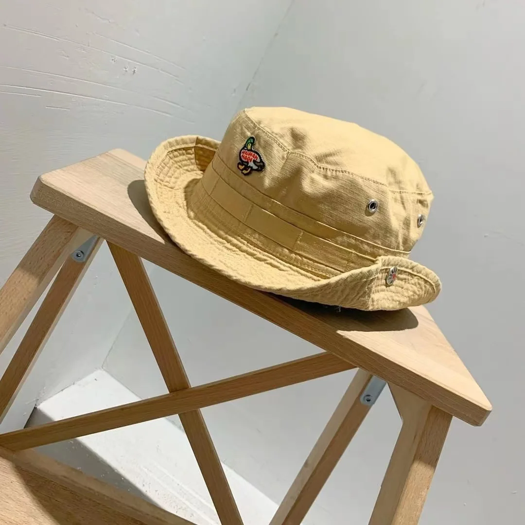 

HMUAN Correct Version Duck Embroidery Round Bucket Bucket Hat Outdoor Sunshade