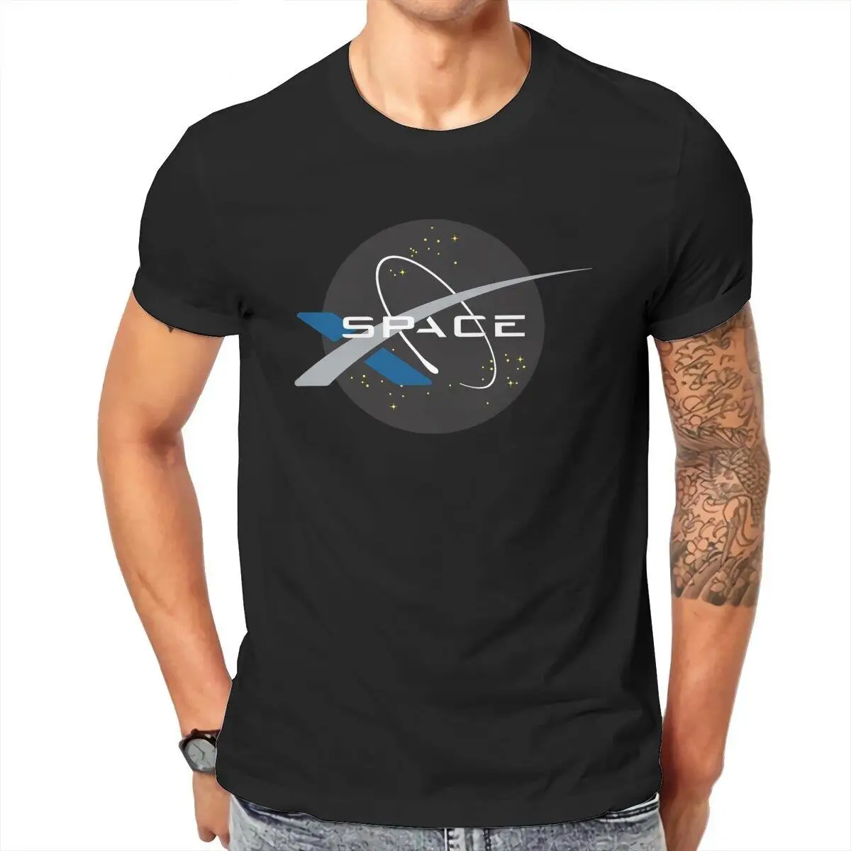Spacex Space Mars Moon  Men T Shirts  Leisure Tees Short Sleeve Crewneck T-Shirt Cotton Gift Clothes