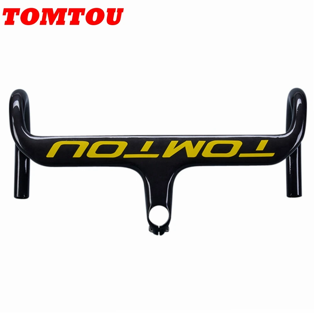 

TOMTOU Carbon Fibre Bike Handlebar Bicycle Road Bent Bar Integrated Handlebars With Stem Fork Diameter 28.6mm - Glossy Yellow