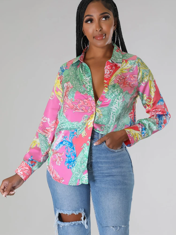 

Sexy and Fashionable Printed Multi-color Women's Shirt