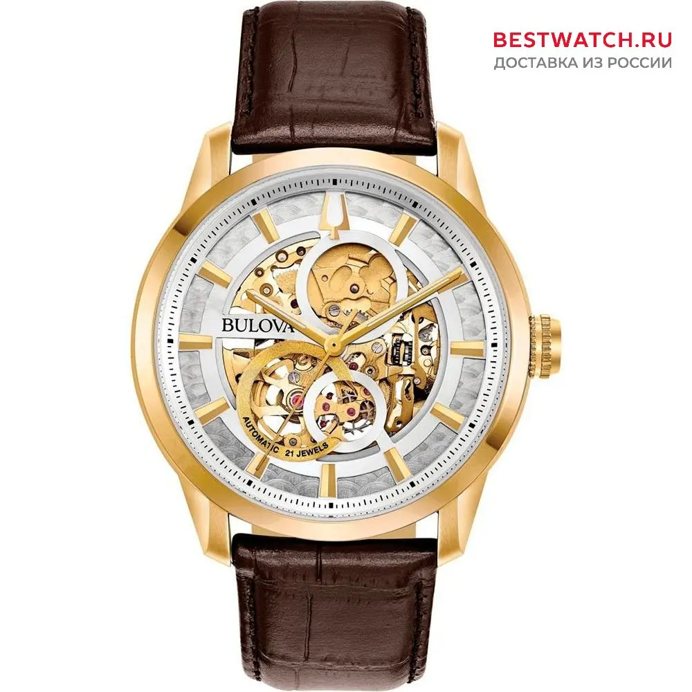 Наручные часы Bulova 97A138 мужские механические с автоподзаводом на кожаном ремешке |