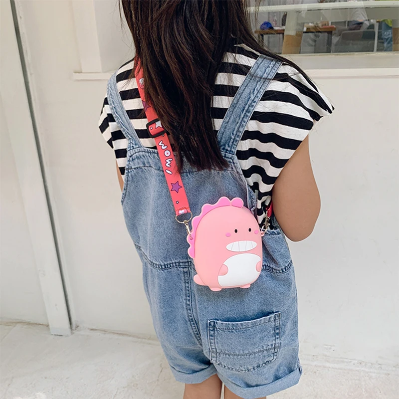 Kids Backpacks for Girls Messenger Mini Silicone Shoulder Bag Green Pink Lovely Dinosaur Children's Backpack