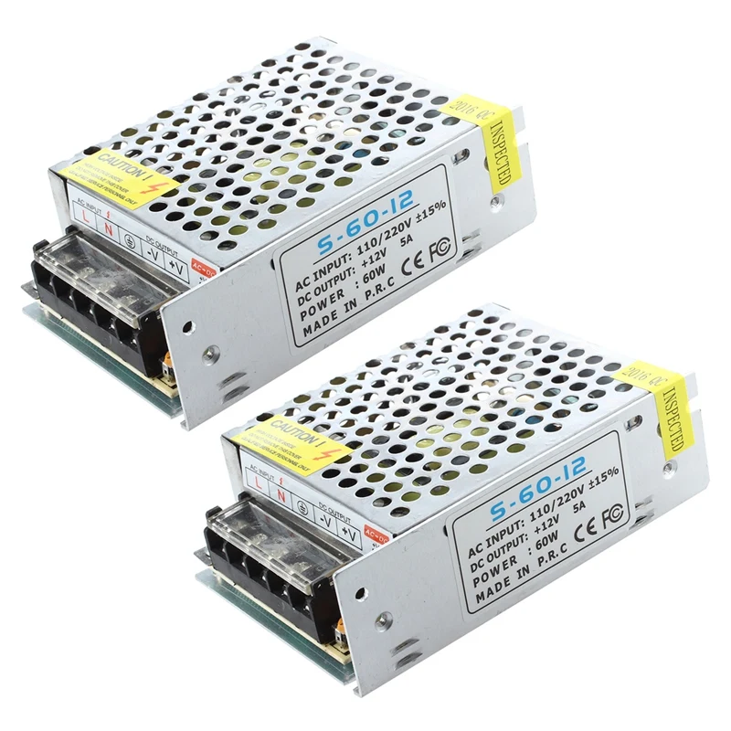 

2X New Hot Selling 12V 5A Switching Power Supply For LED Strip Light