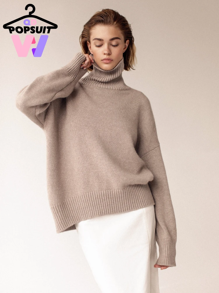 

New in women Autumn Winter pullover High Neck Loose Knitted Sweater Elegant elegant fashion Casual tops ladies' clothing