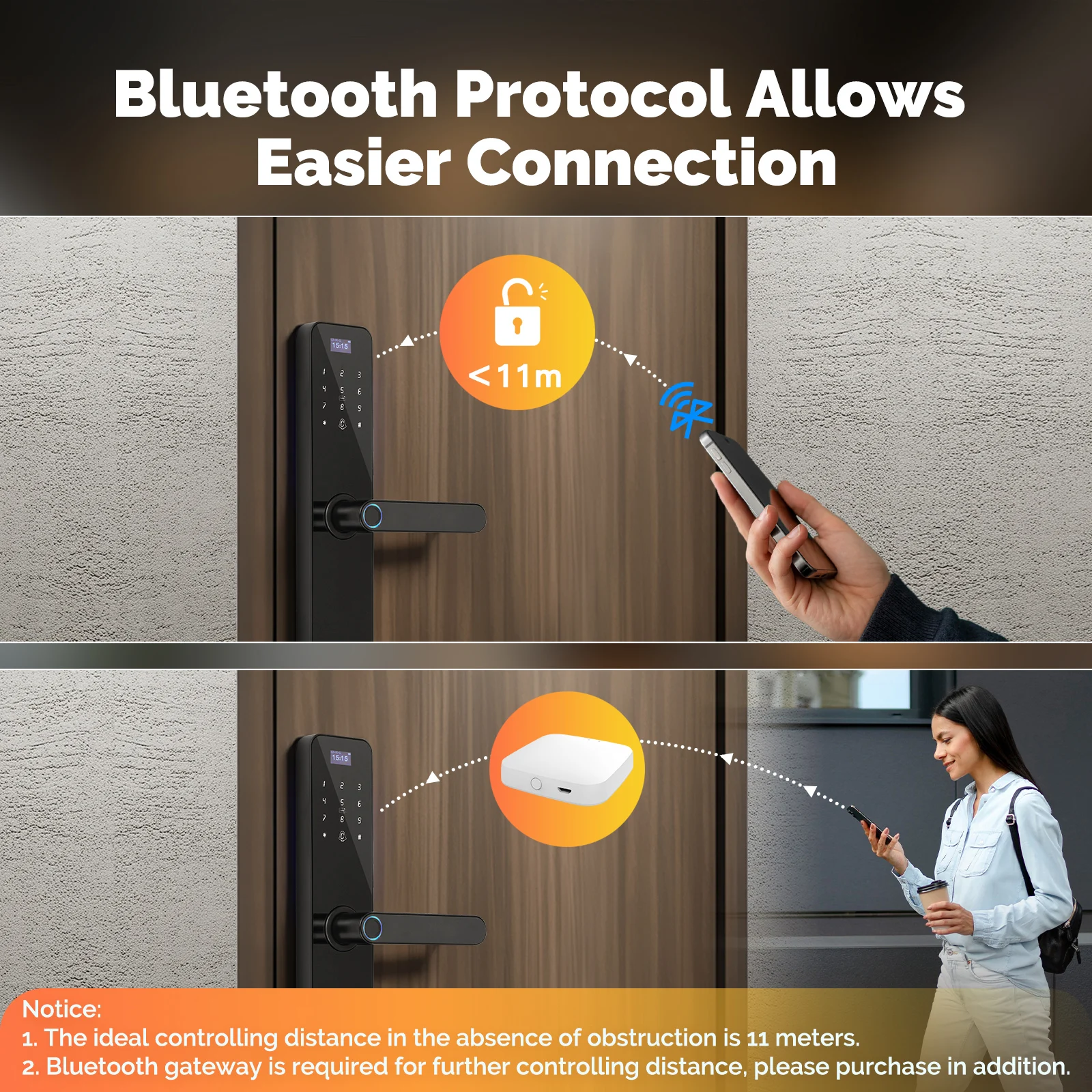 MOES Bluetooth умный деревянный дверной замок, внутренний пароль, отпечаток пальца, дистанционная разблокировка, ключ-карта с экраном, сигнализация тампера, питание от батареи (art.: 3920cfa2de3ce) - 3920cfa2de3ce
